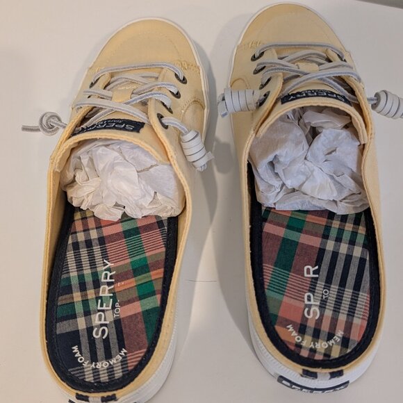 Sperry Crest Vibe Yellow Chambray Mule Sneakers Women Size 8 - Picture 2 of 5